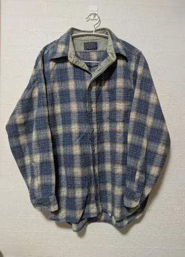 70s PENDLETON 펜들턴 레귤러 카라 체크 셔츠 블루