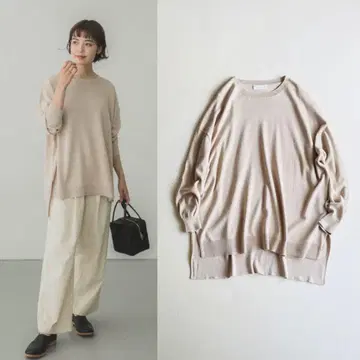 kagure 코튼 실크 와이드 니트 베이지