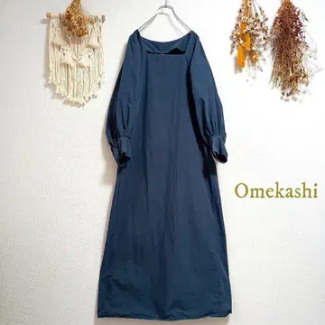 오메카시 Omekashi 스퀘어 넥 원피스 38 네이비 컬러 긴팔