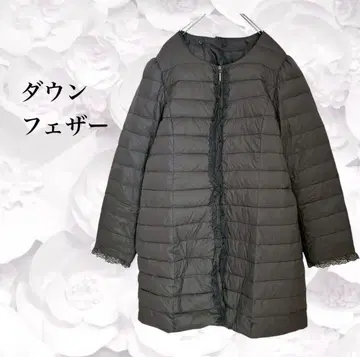 다운 자켓 [ F ] 그레이 다운 페더 노카라 레이스 미들 기장