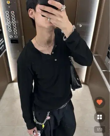 LUIJOIE 헨리넥 심플 긴팔 코튼 T셔츠