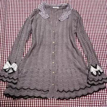 axes femme 모브 긴팔 세미롱 니트 가디건 리본