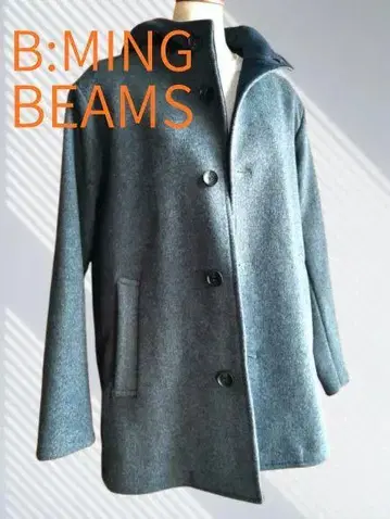 B:MING by BEAMS 색상 그레이 후드 부착 코트 태즈메이니아 울