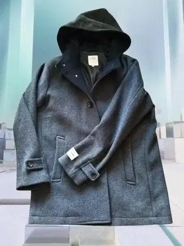 B:MING by BEAMS 색상 그레이 후드 부착 코트 태즈메이니아 울