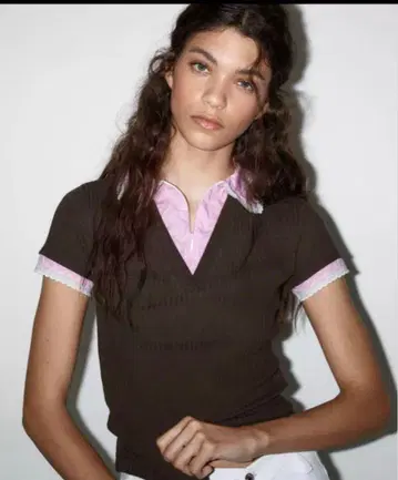 ZARA 피터팬 칼라 리브 피케 셔츠