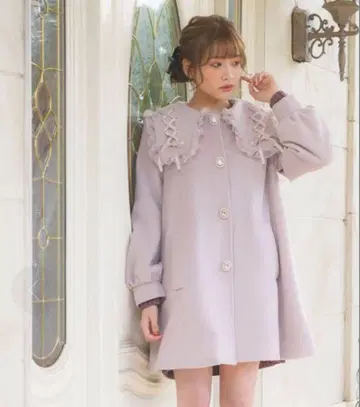 ROJITA 로지타 레이스업 칼라 A라인 코트 핑크