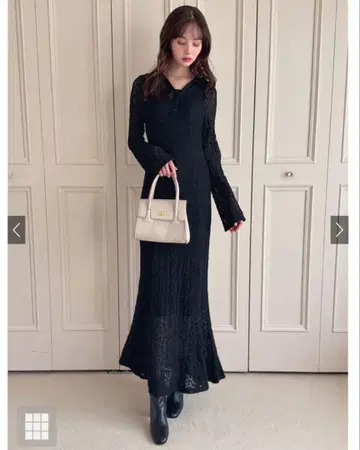 GRL 페치코트 포함 컷 레이스 롱 원피스