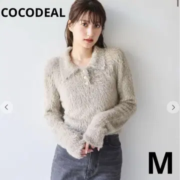 COCODEAL 라메 혼방 숏 페더 폴로 니트