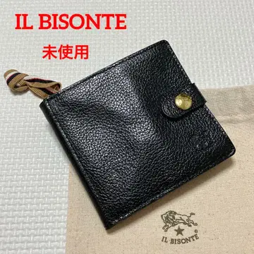 미사용 IL BISONTE 가죽 접이식 지갑 블랙 검정 콤팩트 미니 지갑