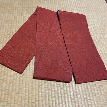 크림슨 컬러와 보라색 꽃무늬 고전 무늬 반폭 오비