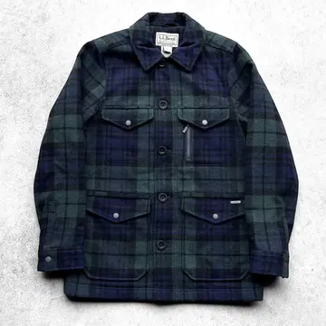 90s L.L.Bean 체크 무늬 멜톤 울 자켓