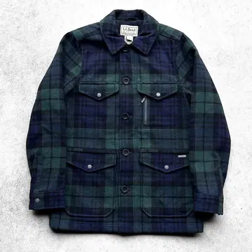 90s L.L.Bean 체크 무늬 멜톤 울 자켓