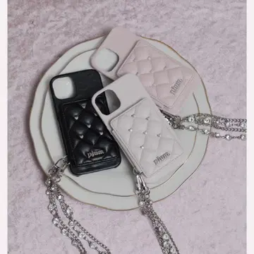 pium 하트 스터드 퀼팅 iPhone 케이스 블루 그레이