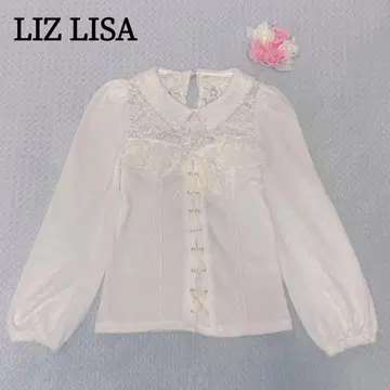 리즈리사 긴팔 니트 스웨터 리본 레이스 펄 몽환룩