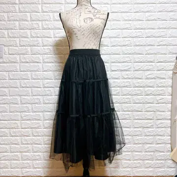 INED [7] 블랙 롱 튤 캉캉 스커트 출퇴근, 식전