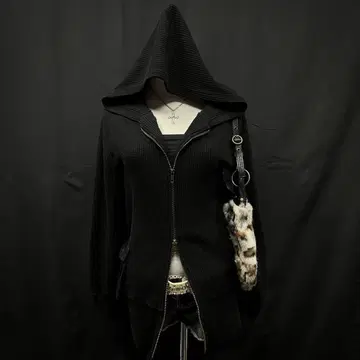 헤이세이 갸루 y2k 그런지 다크코어 집업 후디 와플 타이트