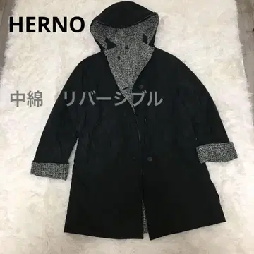 [경량] HERNO 충전솜 리버서블 코트 후드 부착 트위드 & 네이비