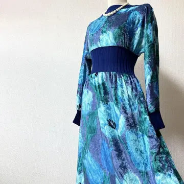 빈티지 레트로 롱 원피스 꽃무늬 올 패턴 벨로아 돌먼풍