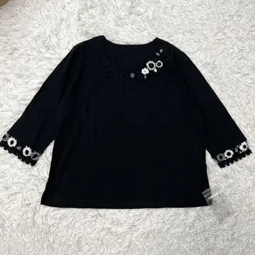 택 포함 미사용품 chamois  꽃 레이스 티셔츠 블랙 46