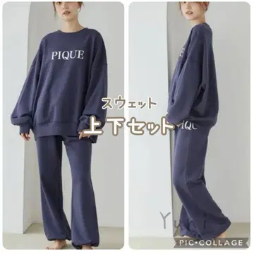 정품 쭈리 맨투맨 로고 상하의 세트 네이비