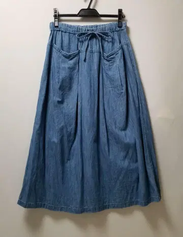 플랜테이션 데님 세미 플레어 롱 스커트 워시 가공 슬림해 보이는 효과