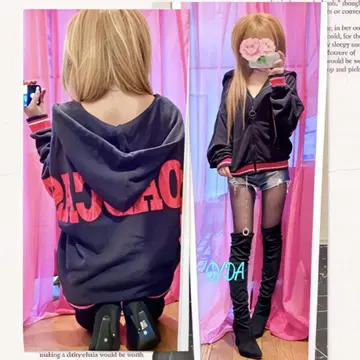 [ GYDA ] 백 로고 오버 사이즈 BIG 후드 라인 후드티 갸루