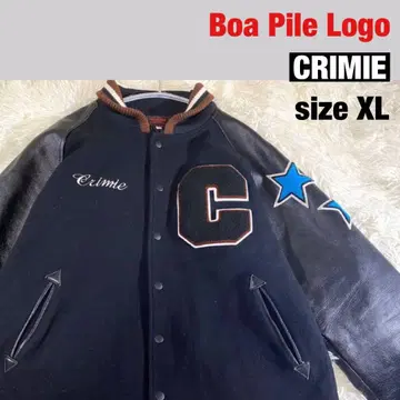 [ CRIMIE ] 90s 바시티 자켓 가죽 소매 파일 로고 sizeXL