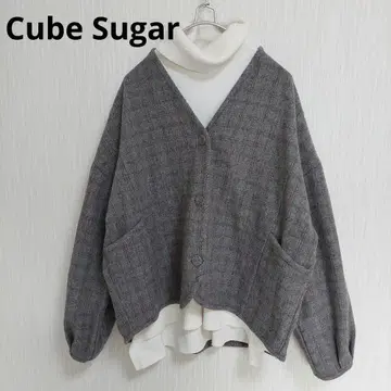 새상품 Cube Sugar 노카라 코트 자켓 체크 울 혼방