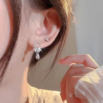 진주 귀걸이 여성용 리본형 결혼식 2차 모임 웨딩