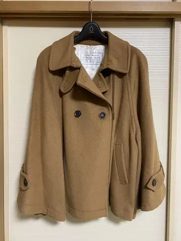 카멜색 울 혼방 판초 케이프 코트