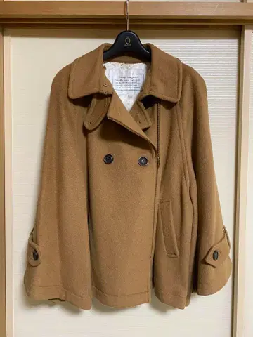 카멜색 울 혼방 판초 케이프 코트