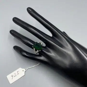 239 빈티지 925 실버 에메랄드 컷 그린 스톤 반지 사이즈 약 11호