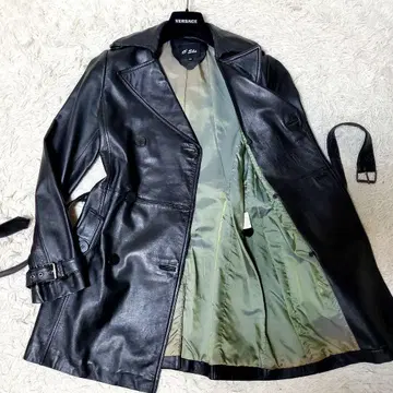 새상품급 램 가죽 트렌치코트 미들 기장 천연 가죽 블랙