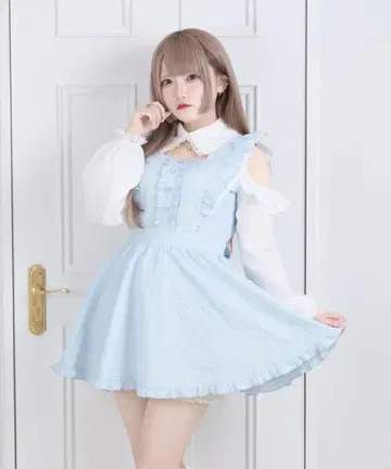 pal elfy 부풀린 자카드 레이스 원피스 스카이블루