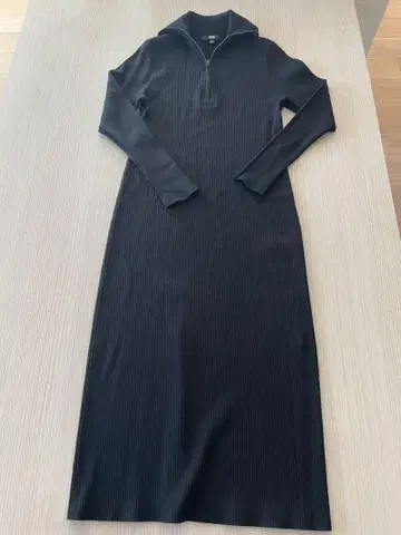 UNIQLO 블랙 리브 니트 롱 원피스
