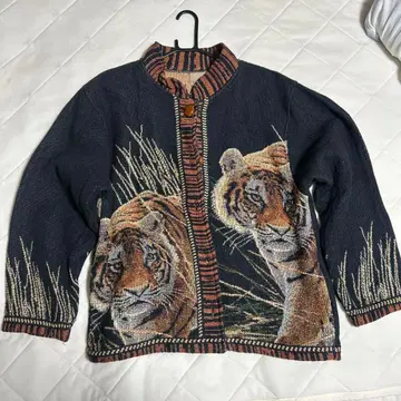 새상품급 호랑이 자수 자켓 USA제 레오파드 무늬 민족계 vintage