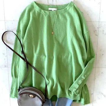 새상품급 자유구 소프트 울 하이 게이지 판초풍 니트 세탁 가능 그린 M