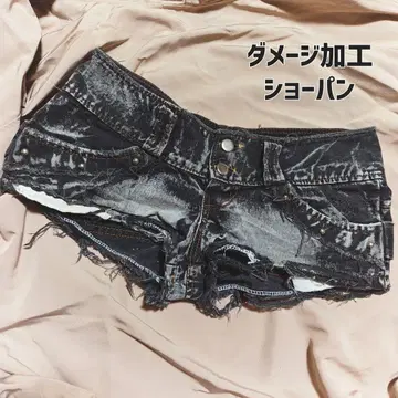데미지 가공 블랙 데님 숏팬츠 헤이세이 갸루 y2k