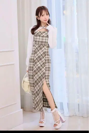 미셸 마카롱 앙상블 체크 원피스