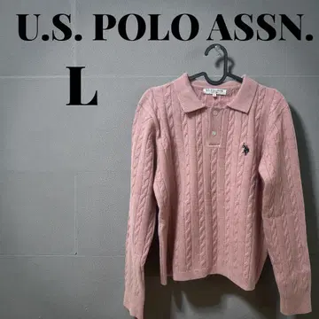U.S. POLO ASSN. 케이블 짜임 폴로 스웨터 L 핑크
