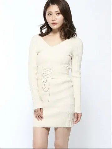 rienda 리브 V넥 미니 원피스