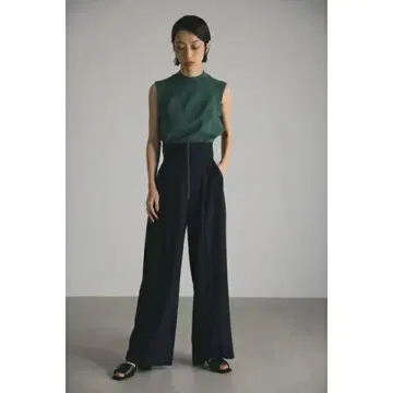 하이웨스트 지퍼 와이드 팬츠