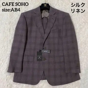 미사용품 CafeSOHO 테일러드 자켓 실크 린넨 체크 AB4