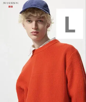 유니클로 JW ANDERSON 리브 크루넥 스웨터 L 오렌지