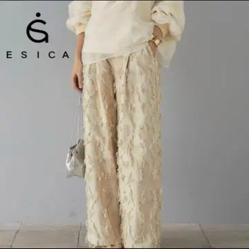 [ 미사용 새상품 ] ESICA 에시카 프린지 자카드 스트레이트 팬츠
