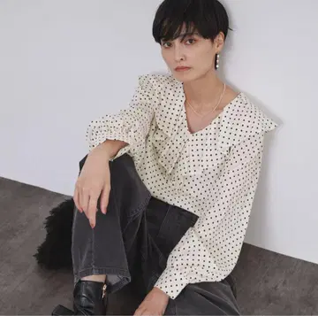 오파크 클립 여성용 도트 블라우스 도트 무늬 봄/가을 프릴