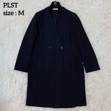 [컨디션 최상] PLST 노카라 코트 더블 롱 스트레치 블랙 얇은 소재