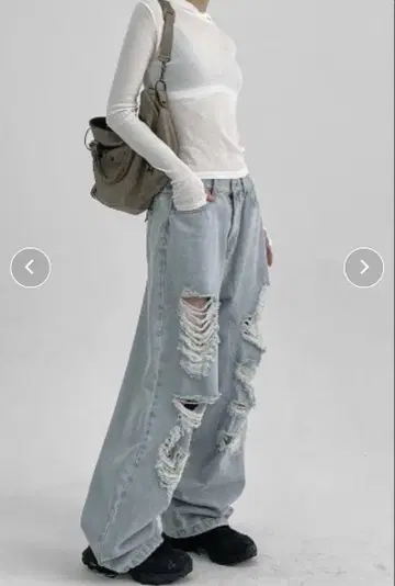 BLACKUP [MADE] 포스린 데미지 백 밴딩 데님 팬츠