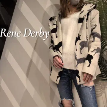 Rene Derby 후드 부착 올 패턴 카우친 램스울 코트 빅 실루엣