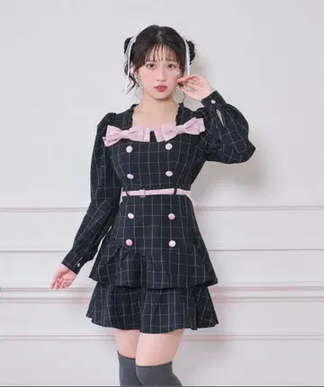 Honey Cinnamon 벨로아 리본 배색 원피스